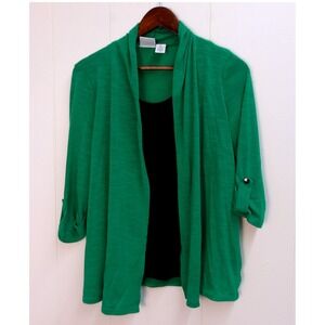 Kim Rogers‎ Womens Green Shirt Top3/4 Sleeve Button Roll Tab Size M /#9061